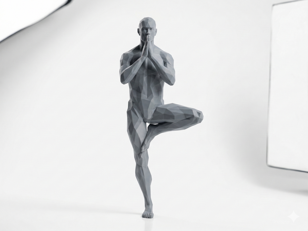 Tree Pose — FitFigures™ Yoga Man Series | 3D Printed Polygon Figure | WowLayer