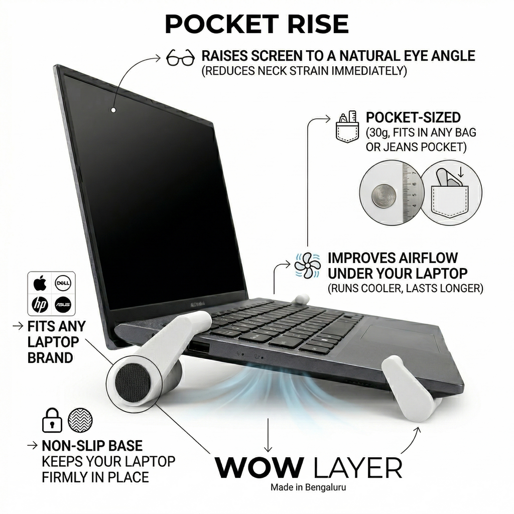 PocketRaise — Pocket-Sized Laptop Stand | Ergonomic Wedge