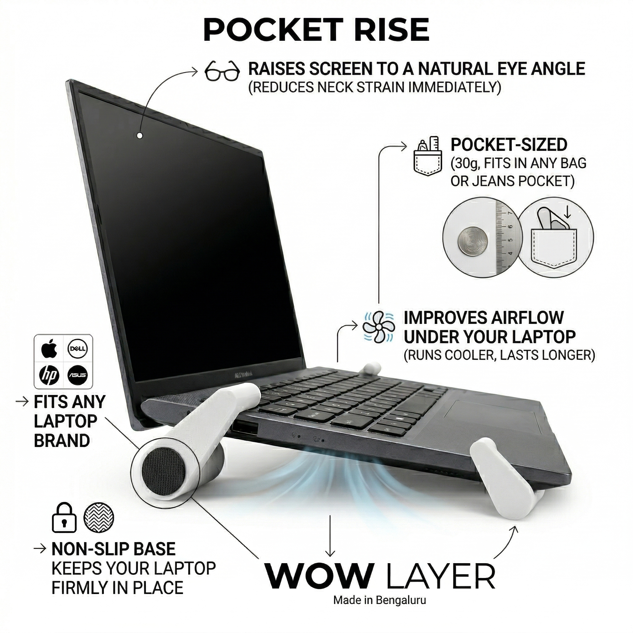 PocketRaise — Pocket-Sized Laptop Stand | Ergonomic Wedge